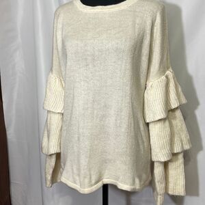 Off White Three Tier Ruffle Sleeve Sweater - no size see measurements